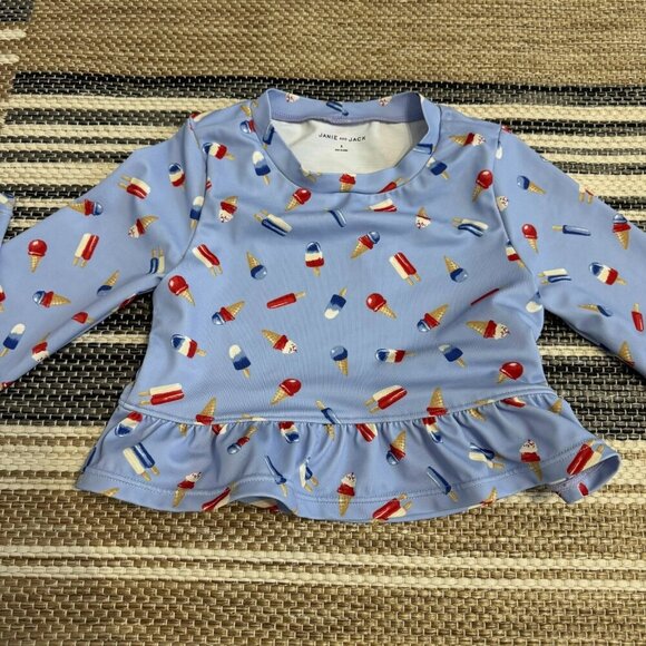 Janie and Jack Girls Swim Top Patriotic Ruffle Popsicle Print Light Blue Size 5 - Picture 2 of 9